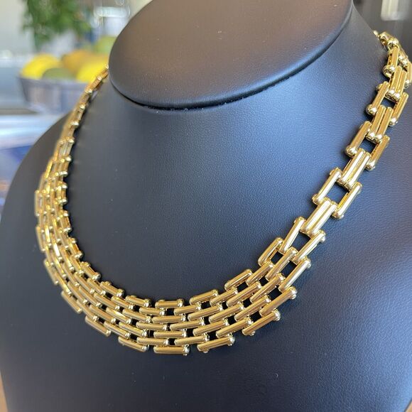 Vintage Graduated Gate Link Necklace Estate Jewelry Gold Tone 16” Statement - Picture 3 of 5